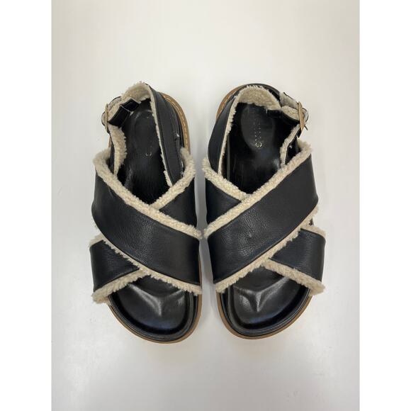 ALOHAS Marshmallow Black Leather Shearling Sling-Back Criss-Cross Sandal 39/US8 - Picture 2 of 12